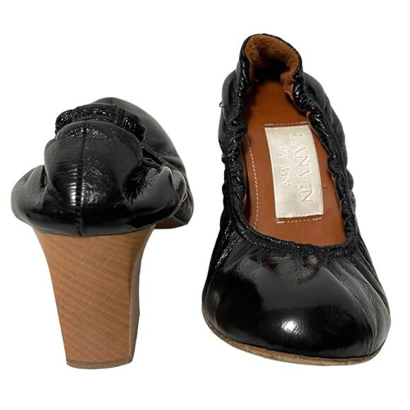 LANVIN Leather Ruched Round Toe Block Heels 37 - Picture 3 of 11